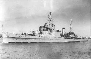 HMS Glasgow near the Normandy coast