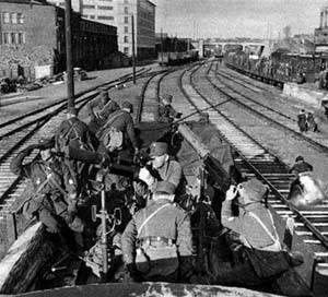 Anti-aircraft machine guns at a railyard in Helsinki