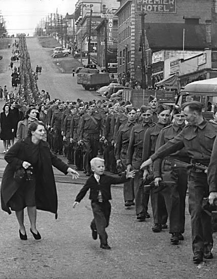 Canadian boy chasing after his father