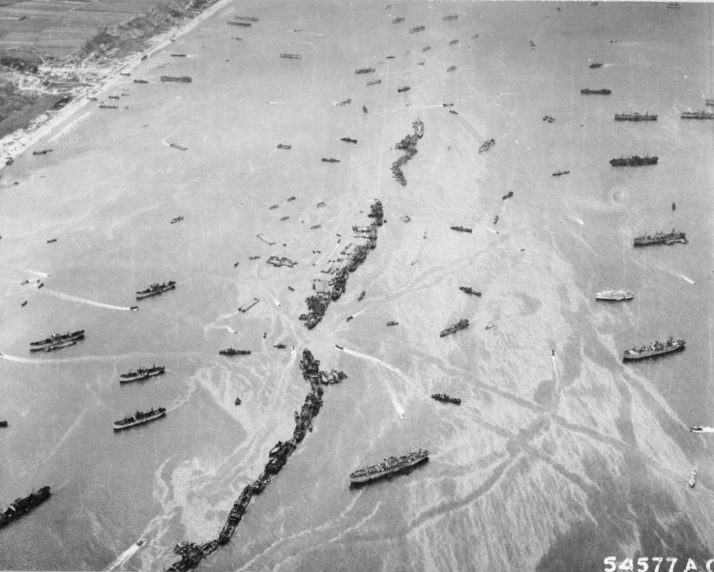 Off Omaha Beach American Liberty ships