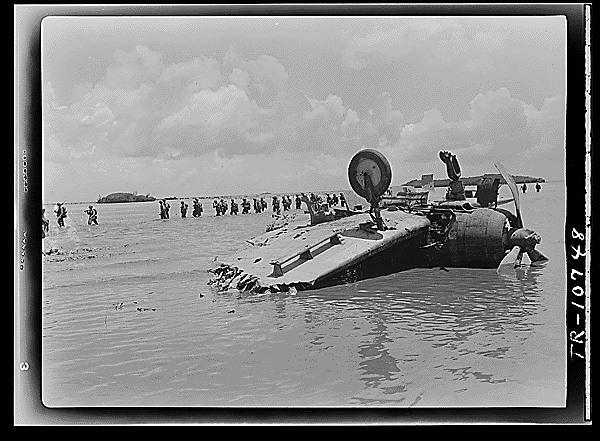 Japanese plane sits upside down in the water